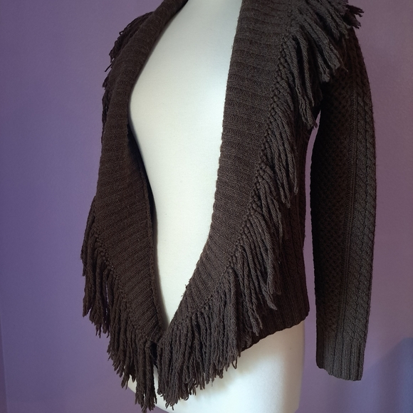 RALPH LAUREN Brown Fringe Wool/Cashmere Handknit Sweater - Picture 6 of 7